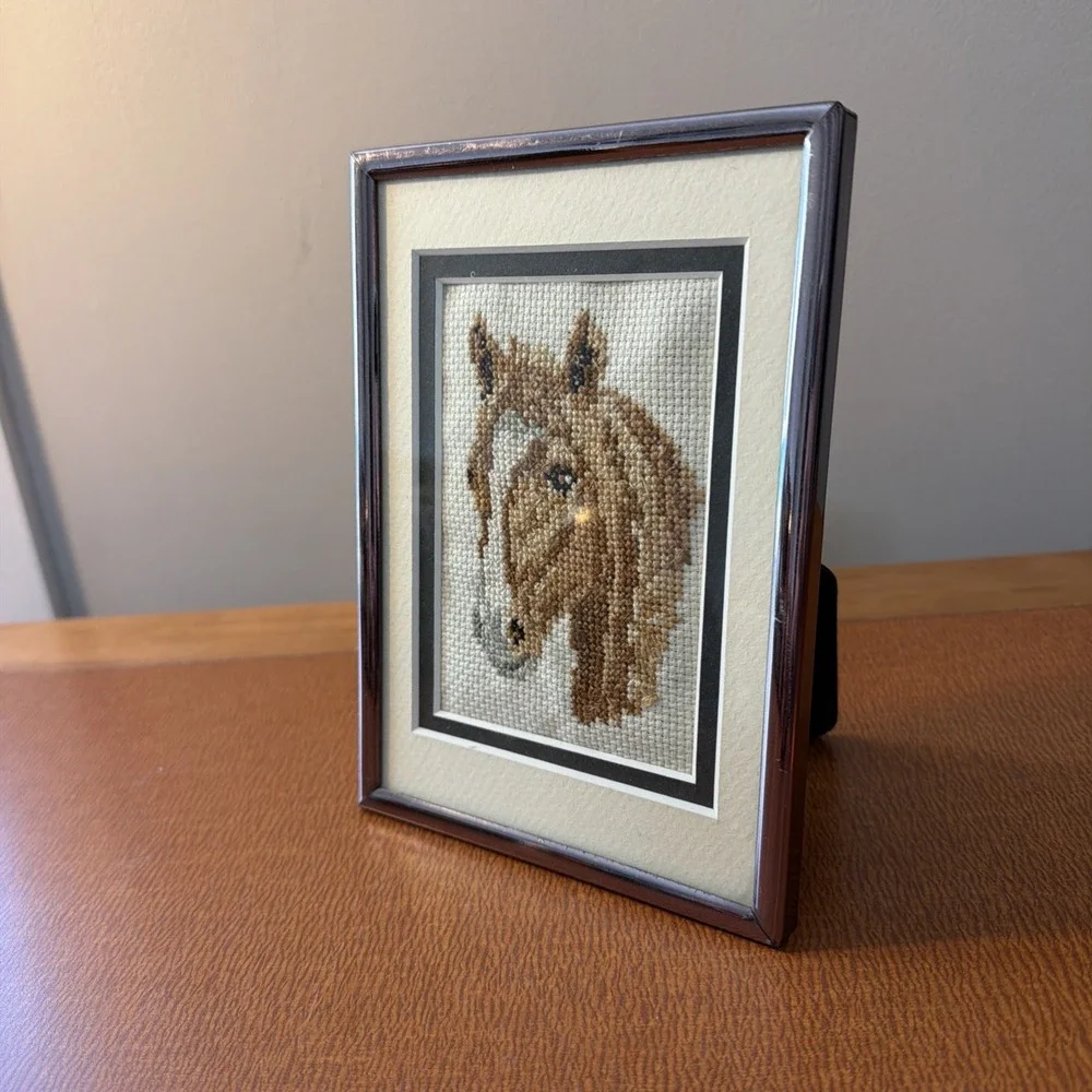 Cross Stitch Horse Head Framed Picture 5x7